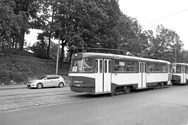 Riga Lettland August 2018 Blick Auf Die Alte Straßenbahn Der — Stockfoto