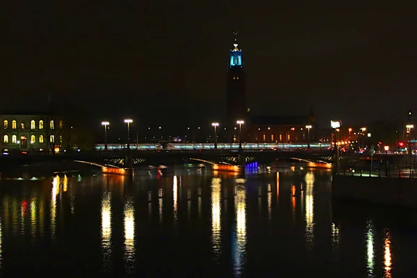 Nacht Uitzicht Stockholm City Hall Zweden — Stockfoto
