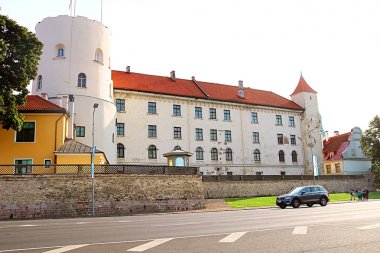 RIGA, LATVIA- FEBRUARY 29, 2018: Riga castle. The castle is a residence for a president of Latvia clipart