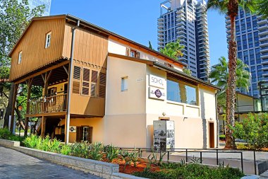 TEL AVIV, ISRAEL - SEPTEMBER 17, 2017: Sarona open air commercial center. It's a culture, leisure and shopping center build on 37 original restored buildings of German Sarona Templer settlement from 18717 original restored buildings of Sarona Templar