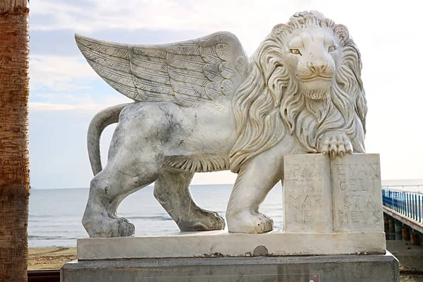 Winged Lion of Venice monument on waterfront in Larnaca, Cyprus