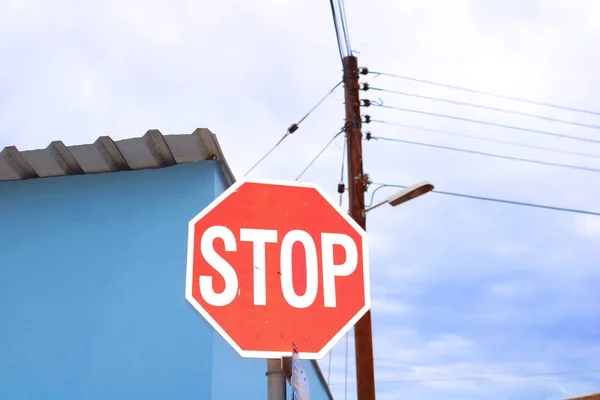 Sign STOP in Larnaca, Cyprus — Stock Photo, Image