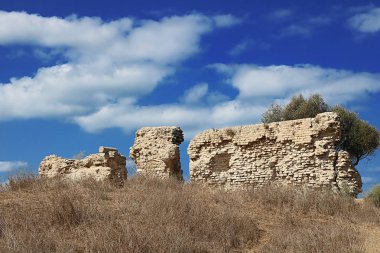 Parkta duvar kalıntıları, Ashkelon, İsrail