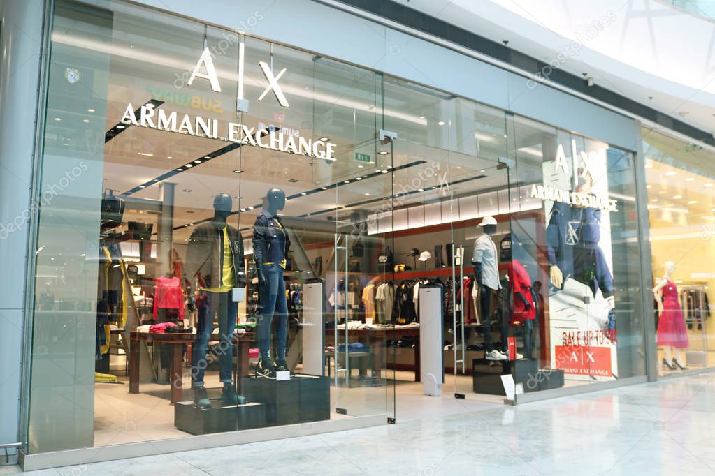 BRATISLAVA, SLOVAKIA - SEPTEMBER 02, 2019: Armani Exchange shop in retail, business and residential complex Eurovea