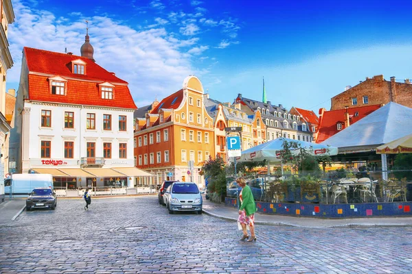 Riga Latvia 2018年8月29日 中世纪古城Kalku街的旧楼景观 — 图库照片