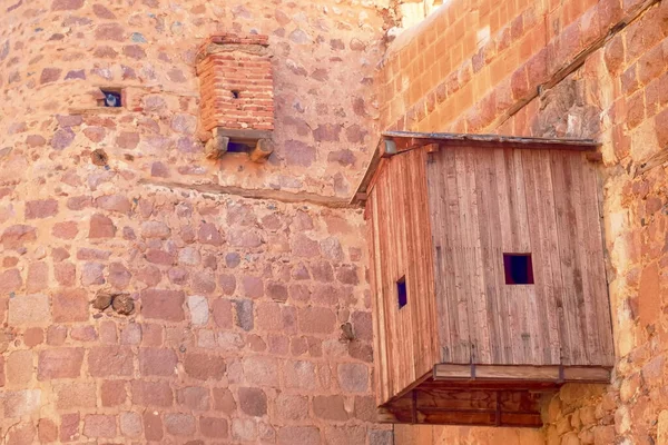 Trä Entré Dörr Höga Stenmurar Saint Catherine Kloster Mount Sinai — Stockfoto