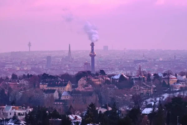 Widok Wiednia Zimą Austria Rura Zakładu Recyklingu Odpadów Centrum — Zdjęcie stockowe