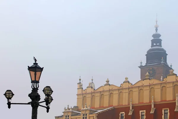 Lantern Cloth Hall Foggy Weather Krakow Poland Winter — Stock Photo, Image