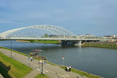 Krakow, Poland - April 22, 2025: View on the ZeZelj Bridge