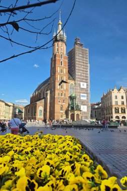 Krakow, Poland - April 23, 2025: View on St. Mary's Basilica