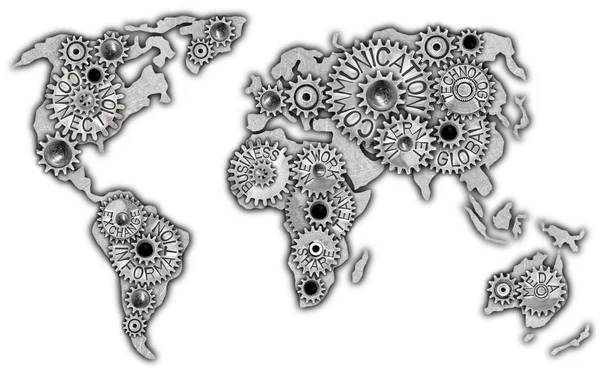 Icône Carte Terre Mécanisme Roue Dentée Avec Des Mots Liés — Photo