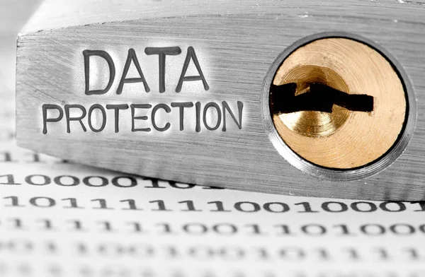 Macro Foto Lucchetto Dati Carta Con Parole Data Protection Impresse — Foto Stock