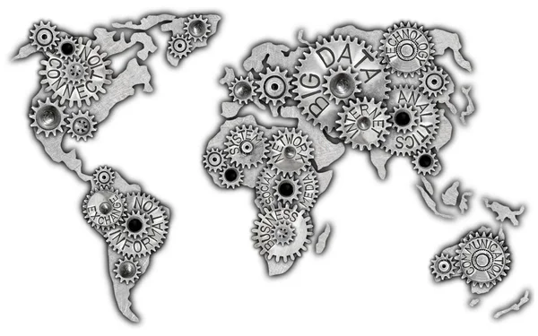 Ziemi Mapa Ikona Zębów Koła Mechanizm Koncepcją Wielkich Zbiorów Danych — Zdjęcie stockowe