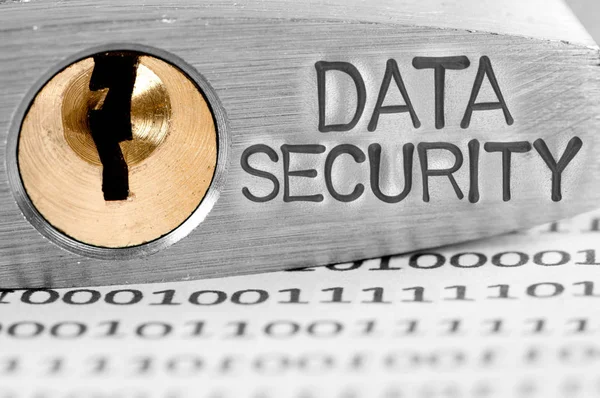 Macro Foto Lucchetto Dati Carta Con Parole Data Security Impresse — Foto Stock