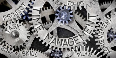 Metal yüzeye baskılı kelime makro fotoğraf diş tekerlek mekanizması zaman yönetimi kavramı ile ilgili