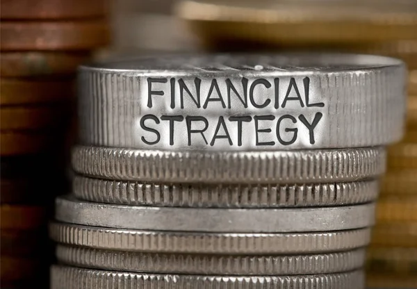 Foto Van Stapels Rijen Van Munten Met Financiële Strategie Concept — Stockfoto