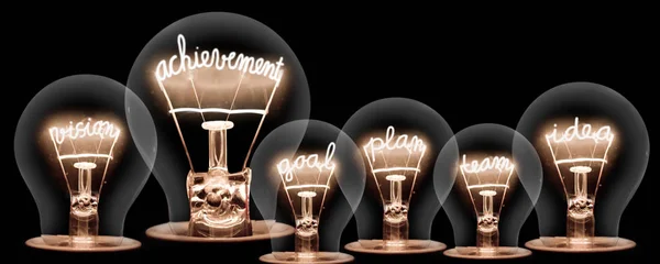 Foto Von Glühbirnen Mit Leuchtenden Fasern Leistung Team Idee Ziel — Stockfoto