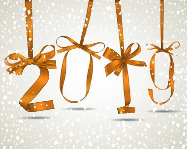 Kar yağışı ile altın şerit yeni yıl 2019 vektör çizim yapılan