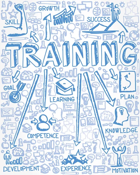 Ilustracja Wektorowa Ręcznie Rysowanej Grupy Ikon Koncepcją Szkolenia Umiejętności Sukcesu — Wektor stockowy