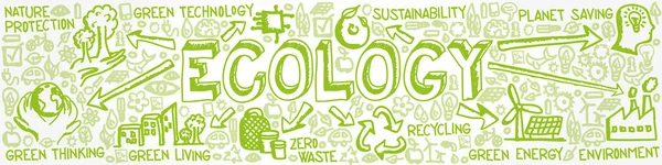 Ilustração Vetorial Coleção Ícones Planos Desenhados Mão Com Conceito Ecologia — Vetor de Stock