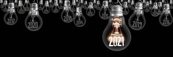 Horisontell Grupp Lysande Glödlampa Med Fiber Form Nyår 2021 Och — Stockfoto