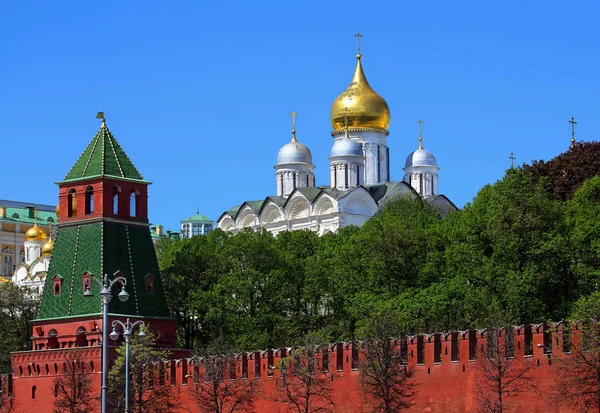 Moscou Mai Vue Tour Mur Tente Des Cathédrales Dômes Dorés — Photo