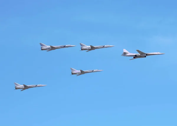 Moderní Dlouhý Dosah Bombardérů Vzdušných Sil Ruska Obloze — Stock fotografie