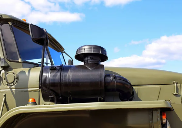 Air intake with inhaler on the right wing of the heavy military vehicle