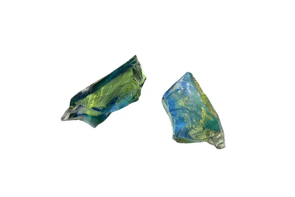 Twee Stukken Van Duidelijke Blauwe Mineralen Witte Achtergrond — Stockfoto