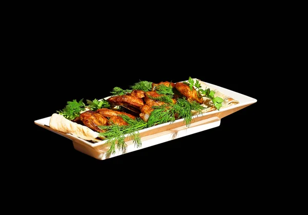 Fried Chicken Wings Greens White Plate — Stock Photo, Image