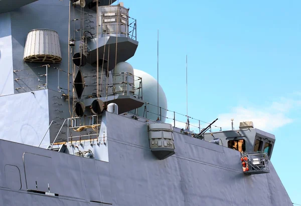 Objects on the nasal upper deck of warship — Stock Photo, Image