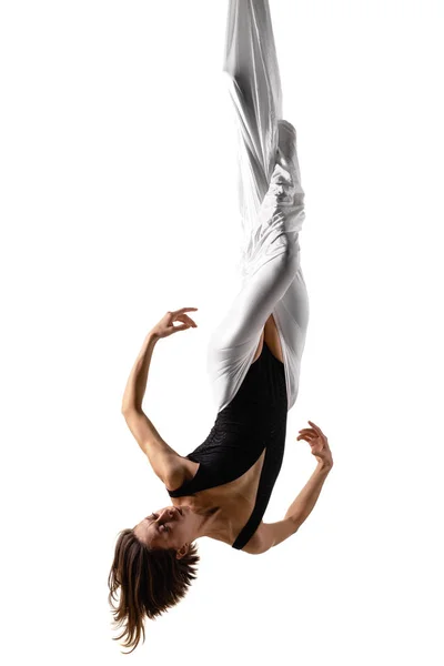 Female Posing Aerial Gravity Yoga Hammock — Stock Photo, Image