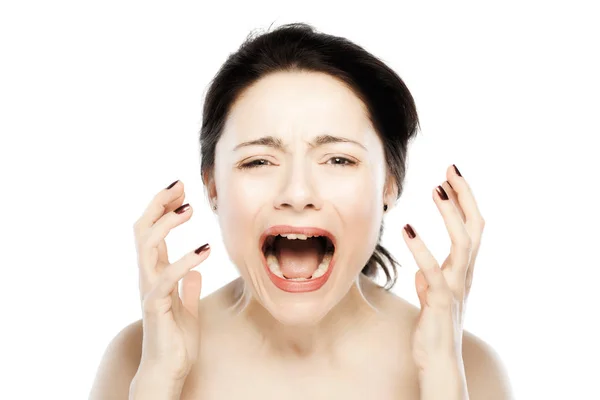 Chica Haciendo Feliz Triste Expresión Sorprendida Con Cara Las Manos —  Fotos de Stock