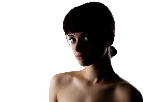 Fél Silhouette Portré Egy Szép Kaukázusi Lány Haját — Stock Fotó