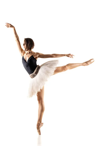 Bailarina Con Tutú Blanco Negro Posando Sobre Fondo Blanco —  Fotos de Stock