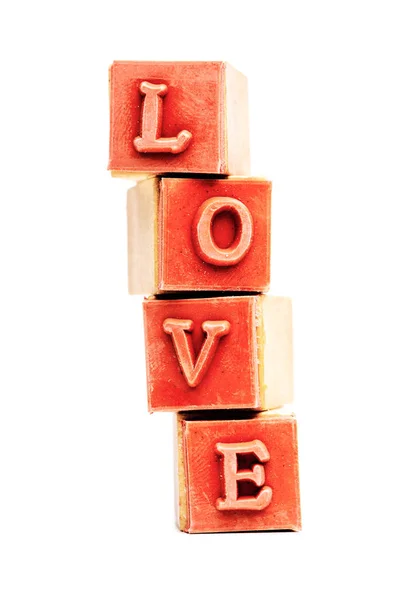 Love on red rubber stamps — Stock Photo, Image