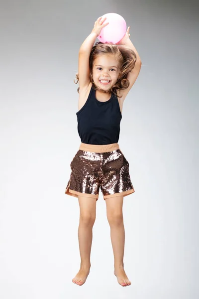 Little Girl Jumping Air Balloons — Stock Photo, Image