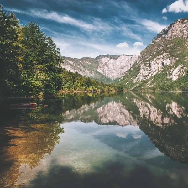 Bohinjer See Landschaft Mit See Und Berg Hintergrund Ama — Stockfoto