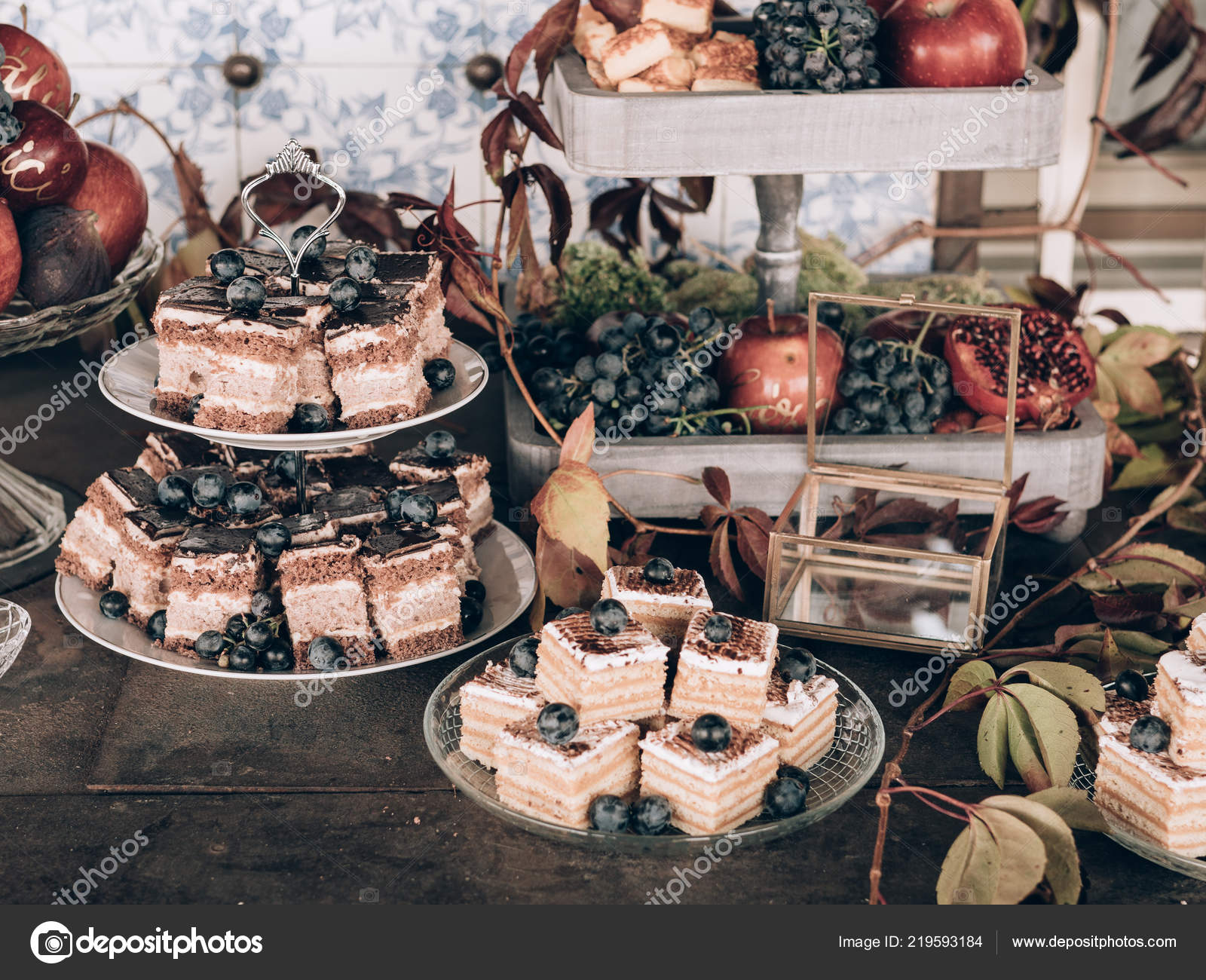 Delicious Wedding Reception Candy Bar Dessert Table Stock Photo