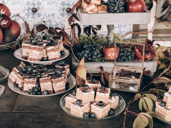 Deliciosa Mesa Postre Barra Caramelo Recepción Boda —  Fotos de Stock