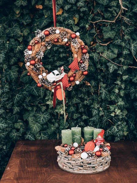 Corona Adviento Para Época Pre Navidad Decoraciones Navidad Diy —  Fotos de Stock