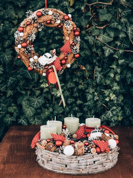 Adventskranz Für Die Vorweihnachtszeit Diy Weihnachtsdekoration — Stockfoto