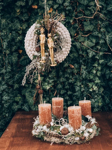 Corona Adviento Para Época Pre Navidad Decoraciones Navidad Diy — Foto de Stock