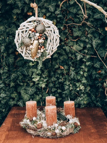 Corona Adviento Para Época Pre Navidad Decoraciones Navidad Diy — Foto de Stock