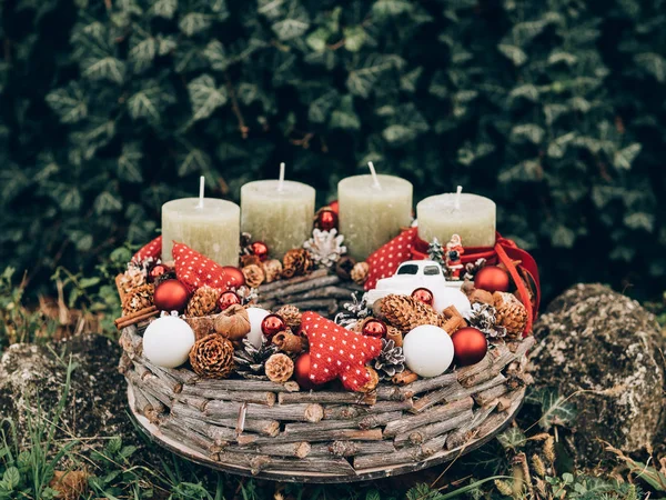 Couronne Avent Pour Période Avant Noël Décorations Noël Bricolage — Photo