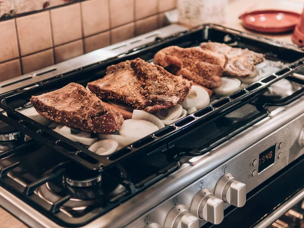 Daging Segar Mentah Dengan Bumbu Kolase Makanan Dari Berbagai Daging — Stok Foto