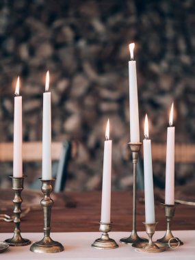 Candles. Elegant candle decoration at vintage wedding venue. 