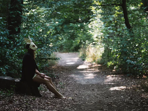 Kaninchen Stellte Sich Frau Wald — Stockfoto