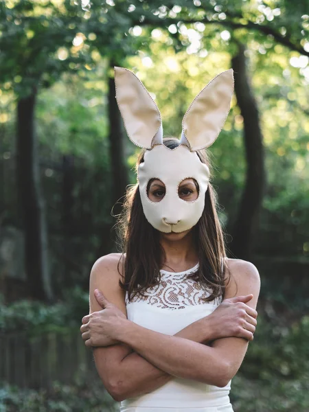 Кролик Лицом Женщины Лесу — стоковое фото