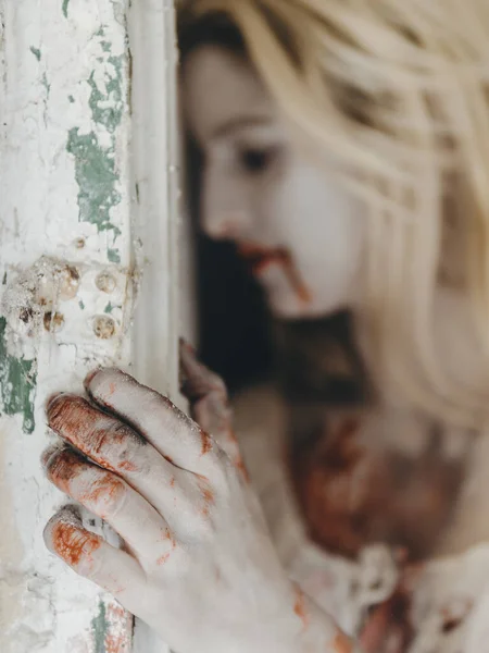 Ghost Vrouw Portret Griezelige Blonde Vrouw Halloween — Stockfoto